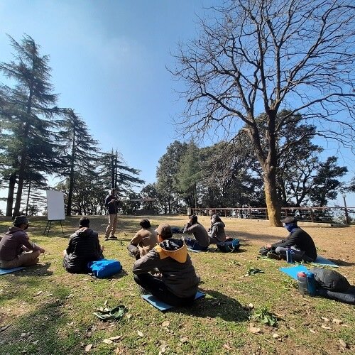 Outdoor team building activity held by Moksha Stories